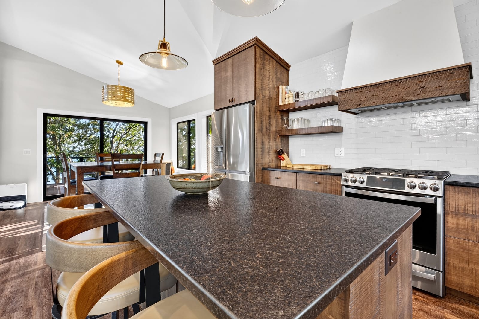 The island and range under a timber hood.