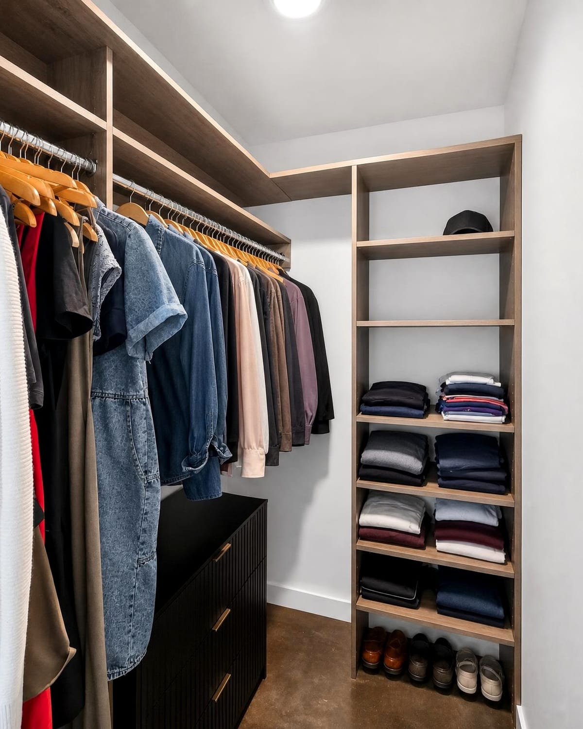 A second walk-in closet with shelving to the ceiling.